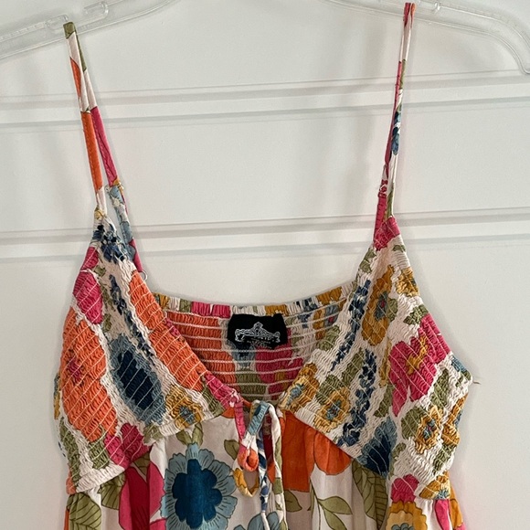 Angie Floral Print Smocked V Neck Babydoll Mini Sundress Cottagecore Ruffle M - Picture 5 of 15